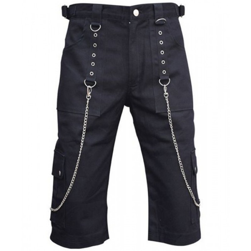 Men Gothic Short Cyber Bondage Short Metal Punk Rock Chain Trouser